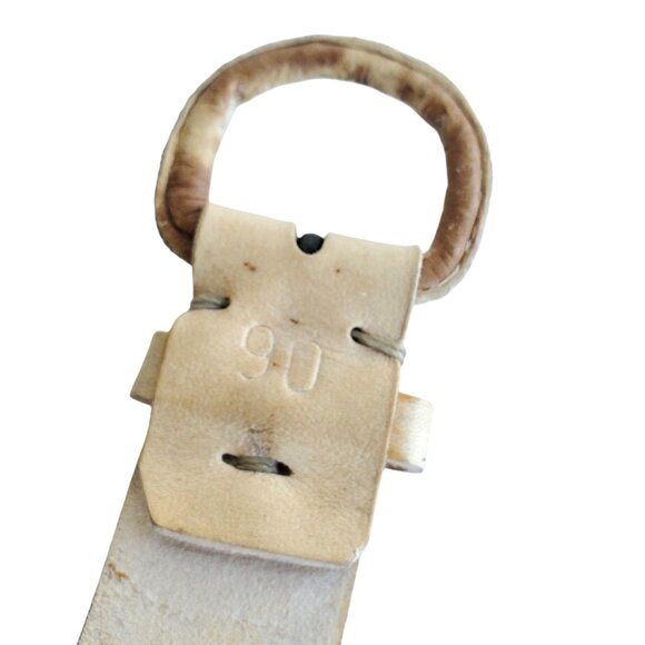 Vintage Handmade Rustic Cowhide Belt Mens Medium Wax Thread Embroidery - Picture 7 of 9